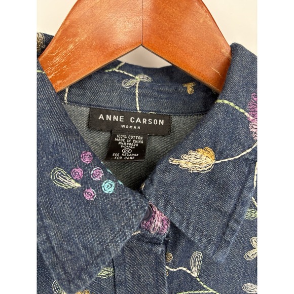 Anne Carson Womens Denim Embroidered Button Up Top‎ 2X Colorful Boho Western - Picture 2 of 7